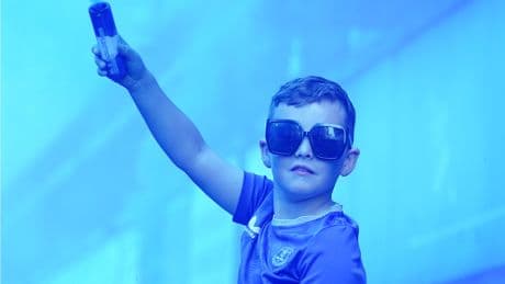 Everton fans turn skies blue to bid Goodison Park farewell