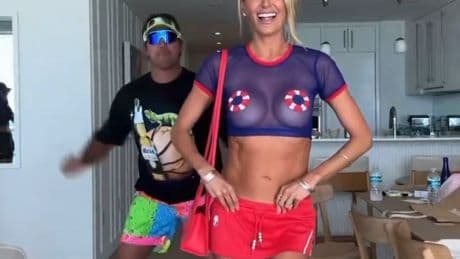 Brooks Koepka’s wife Jena Sims goes braless in see-through outfit as golf star dances around wildly in bizarre video