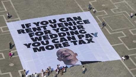 Greenpeace joins anti-Bezos protest with Venice banner complaining about billionaire tax breaks