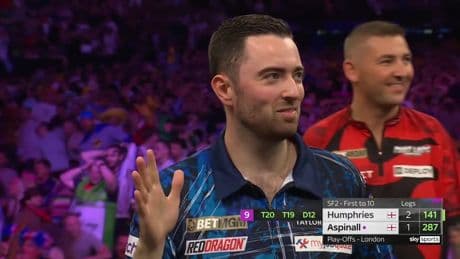 Luke Humphries apologises to fans after hilarious nine-darter fail leaves even rival Nathan Aspinall laughing