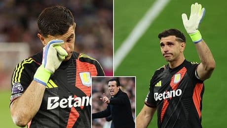 Emiliano Martinez looks teary-eyed after win over Spurs - as Unai Emery delivers verdict on Aston Villa goalkeeper's future amid links with summer move away