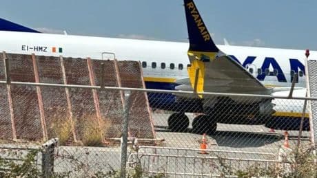 Ryanair plane from UK to Greece crashes on runway moments after landing