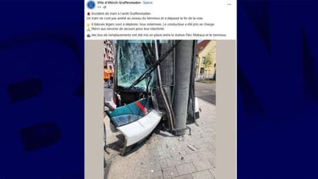 Illkirch-Graffenstaden: un tramway ne s'arrête pas au terminus et fonce dans un poteau électrique