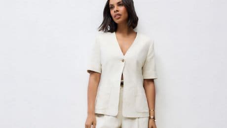 Rochelle Humes' 'very stylish' cream linen co-ord set is selling fast