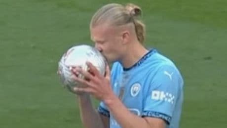 Fans mock Erling Haaland over his FA Cup final 'kiss of death' after Man City team-mate Omar Marmoush sees penalty saved against Crystal Palace