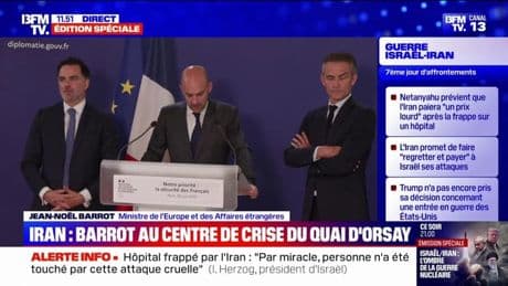 Conflit Israël-Iran: "Notre priorité absolue est la sécurité des Françaises et des Français dans la région", assure Jean-Noël Barrot, ministre des Affaire étrangères