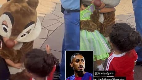 Disneyland racism row: Barcelona and Brazil footballer Raphinha accuses 'disgraceful' mascots of ignoring his son while 'all white children get hugs'