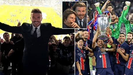 David Beckham posts 12-word message to celebrate PSG's emphatic Champions League win after watching the final alongside Tom Cruise