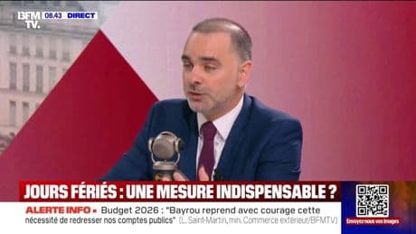 Suppression de jours fériés:  "Derrière, il y a la nécessité de travailler plus", affirme le ministre délégué en charge du commerce extérieur Laurent Saint-Martin