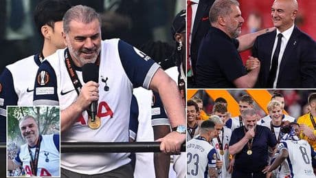 Ange Postecoglou drops major hint on his Tottenham future during Europa League trophy parade despite his players believing he won't be in charge next season