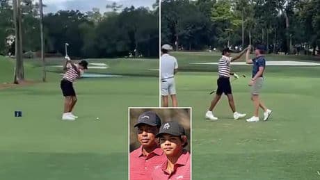 Incredible moment Tiger Woods' son Charlie hits hole-in-one in front of stunned crowd