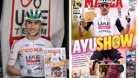 Juan Ayuso posa con &#039;su&#039; portada de MARCA: &quot;Ojalá vengan más&quot;