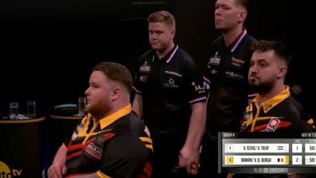 Moment darts star awkwardly falls off stage moments after superb checkout as rivals break out in laughter