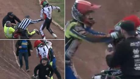 Disgraceful moment speedway rivals have on-track brawl - as riders face disciplinary probe