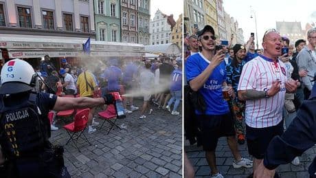 Polish media hit out at English football 'thugs' after ugly fights broke out between Chelsea and Real Betis fans ahead of Conference League final - with police on the hunt for yobs