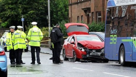 Man rushed to hospital following Elderslie crash involving bus and car