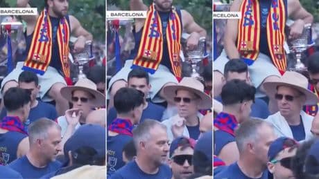 Los momentazos de la rúa del Barça: Szczesny ofreciendo fumar a Bernal, Lamine Yamal se encuentra con su primo...