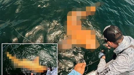 Rare orange shark with ghostly white eyes captured in first-of-its-kind sighting