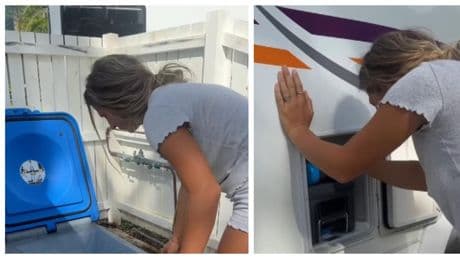 Enseñan cómo vacían las aguas negras de su autocaravana en un viaje de amigas y les llueven las críticas: ”¿Cuando abres una botella de agua también le quitas el tapón con la botella de lado?”