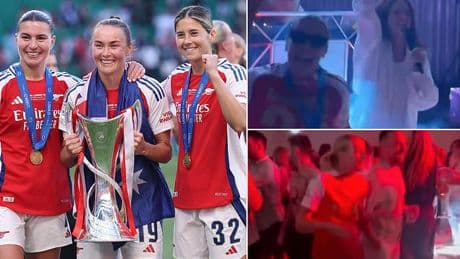Inside Arsenal Women's Champions League celebrations: Gunners stars party with popstar Jess Glynne as Chloe Kelly and Co hit the dancefloor in Lisbon after triumph over Barcelona