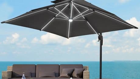 Large garden parasol with LED solar lights reduced by £85 at little-known retailer