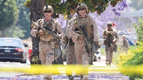 Photos of Marines in combat gear in Los Angeles as protests against immigration raids continue