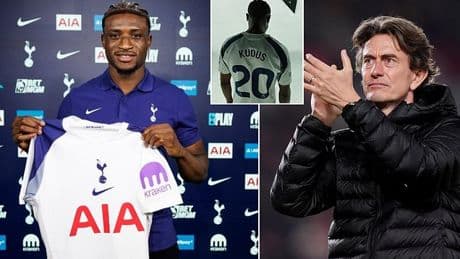 Tottenham confirm £55m signing of Mohammed Kudus from rivals West Ham as forward becomes Thomas Frank's first major signing