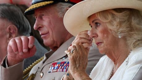 Queen Camilla wipes away tear as veteran pays tribute to King’s cancer battle