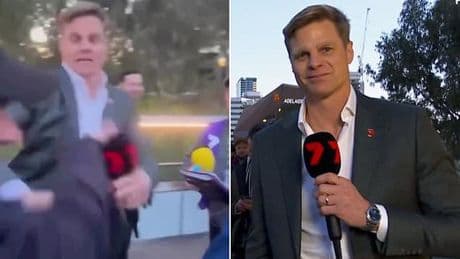 See the moment furious Channel Seven star gets physical with a fan who ambushed him outside an AFL match