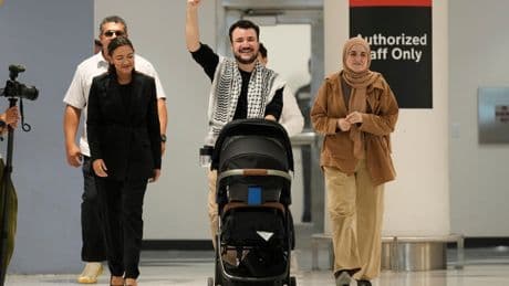 Photos of Palestinian activist Mahmoud Khalil after 104 days in US custody