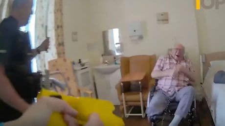 Moment one-legged pensioner is tasered and pepper sprayed by police at care home