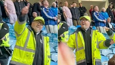 Moment fans sing iconic song at Stephen Bunting lookalike as they’re convinced darts star is moonlighting as a steward