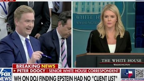 Fox News’ Peter Doocy corners Karoline Leavitt on Pam Bondi’s broken Epstein ‘client list’ promise