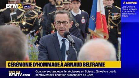 Bry-sur-Marne: cérémonie d'hommage à Arnaud Beltrame en présence de Bruno Retailleau