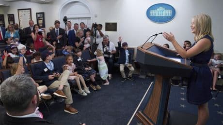 Karoline Leavitt put through her paces when children take over the White House briefing room