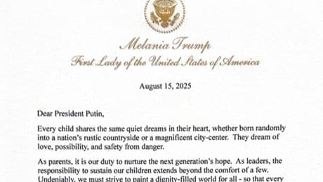 Trump shares First Lady Melania’s letter to Putin as he rages over coverage of Alaska summit