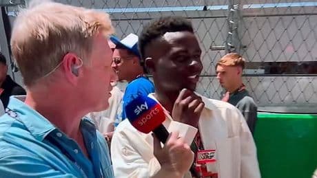 Bukayo Saka is called out for 'arrogant' interview behaviour at F1's Barcelona Grand Prix as he breaks the golden rule of the grid walk