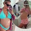 Pregnant Shaughna Phillips shows off her blossoming bump in a blue bikini on holiday with daughter Lucia