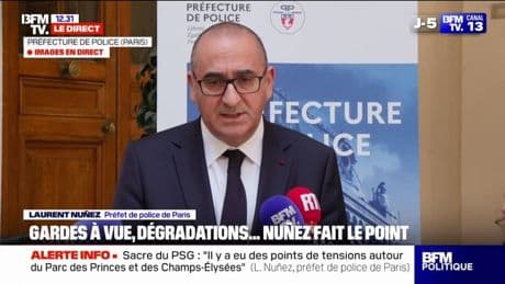 Lors de la soirée du sacre du PSG, les forces de l'ordre ont effectué "491 interpellations, dont 392 à Paris", déclare Laurent Nuñez
