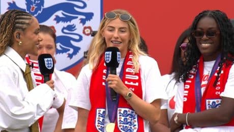 Chloe Kelly apologises after swearing on Buckingham Palace stage during England’s Euro 2025 parade