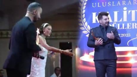 Ödül alırken Özge Ulusoy'u dolandırıcılıkla suçladı: Sahnede hayatının şokunu yaşadı