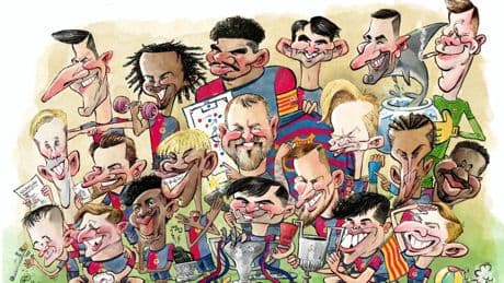 Así se dibujó el póster de la plantilla del Barça para ‘La Vanguardia’