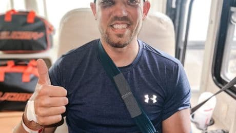 Isle of Man TT rider in terrifying ‘140mph slap’ crash and left battered and bruised after he is airlifted to hospital
