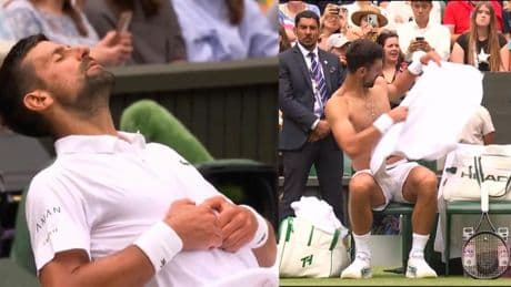 El agónico momento de Novak Djokovic en Wimbledon: sin camiseta y controlando la respiración para seguir jugando