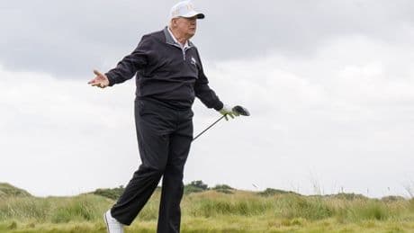 Donald Trump opens new golf course in Scotland before returning to US to ‘put out fires all over the world’