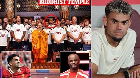 Luis Diaz is STILL with the Liverpool squad as they visit Buddhist temple in Japan - despite Reds agreeing £65.5m deal with Bayern Munich for his sale