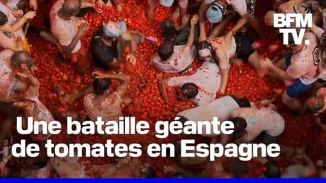 Espagne: "La Tomatina", une gigantesque bataille de tomates