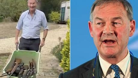 Ex-Reform MP Rupert Lowe poses with his array of guns after they were seized by armed police