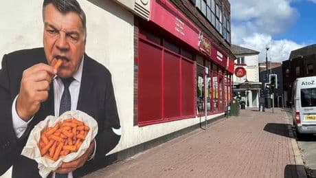 Sam Allardyce reacts to giant mural of ex-England manager eating ORANGE CHIPS in hometown