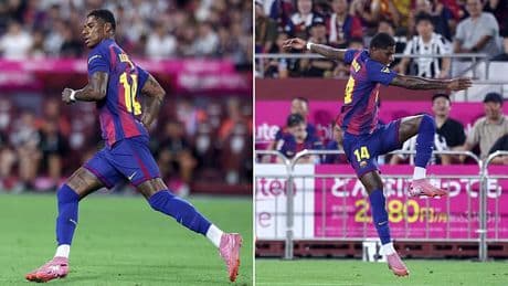 Marcus Rashford makes first Barcelona appearance in short-lived cameo - as he is subbed on and off during pre-season friendly after completing loan move from Man United